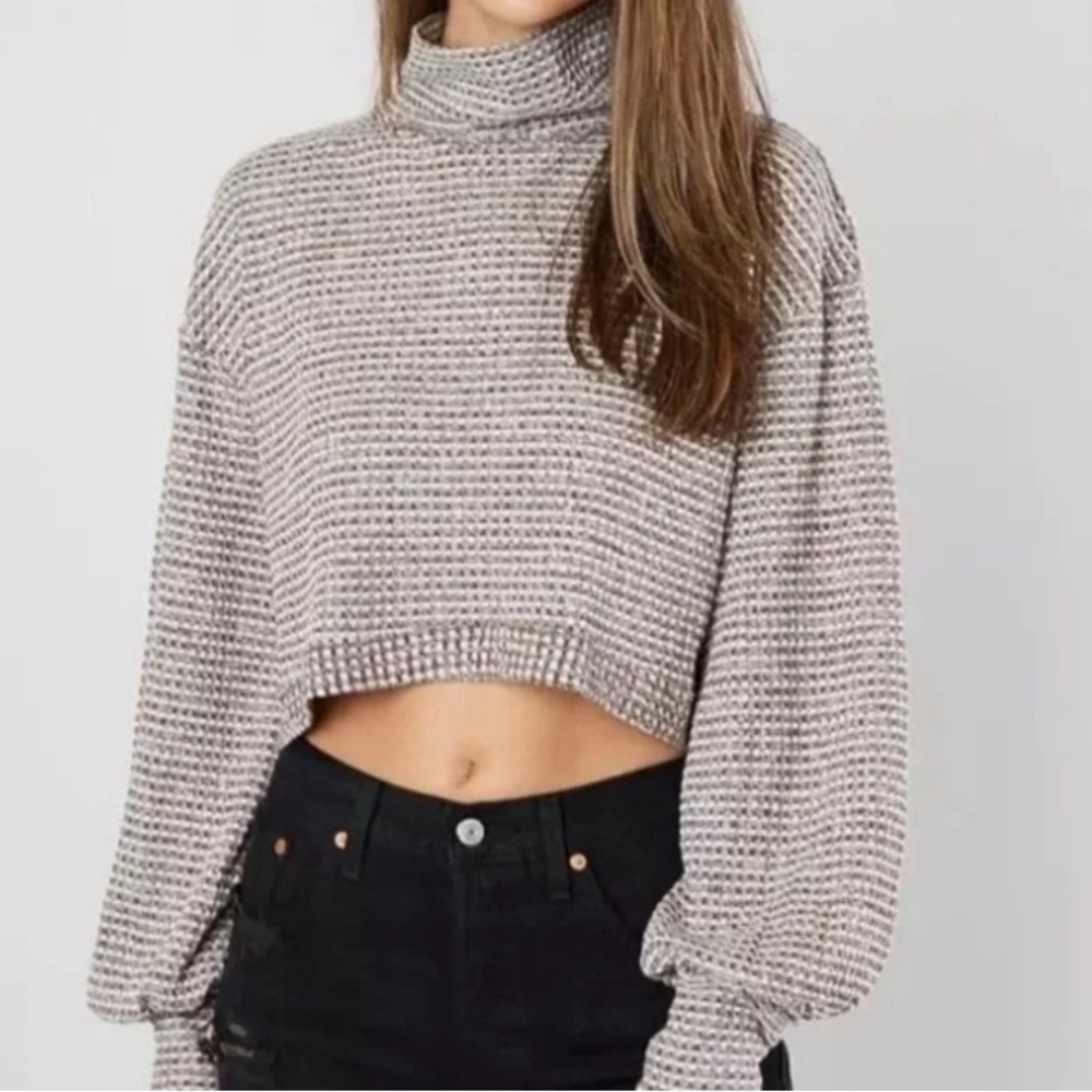 Free People Waffle Knit Long Sleeve Cropped Top